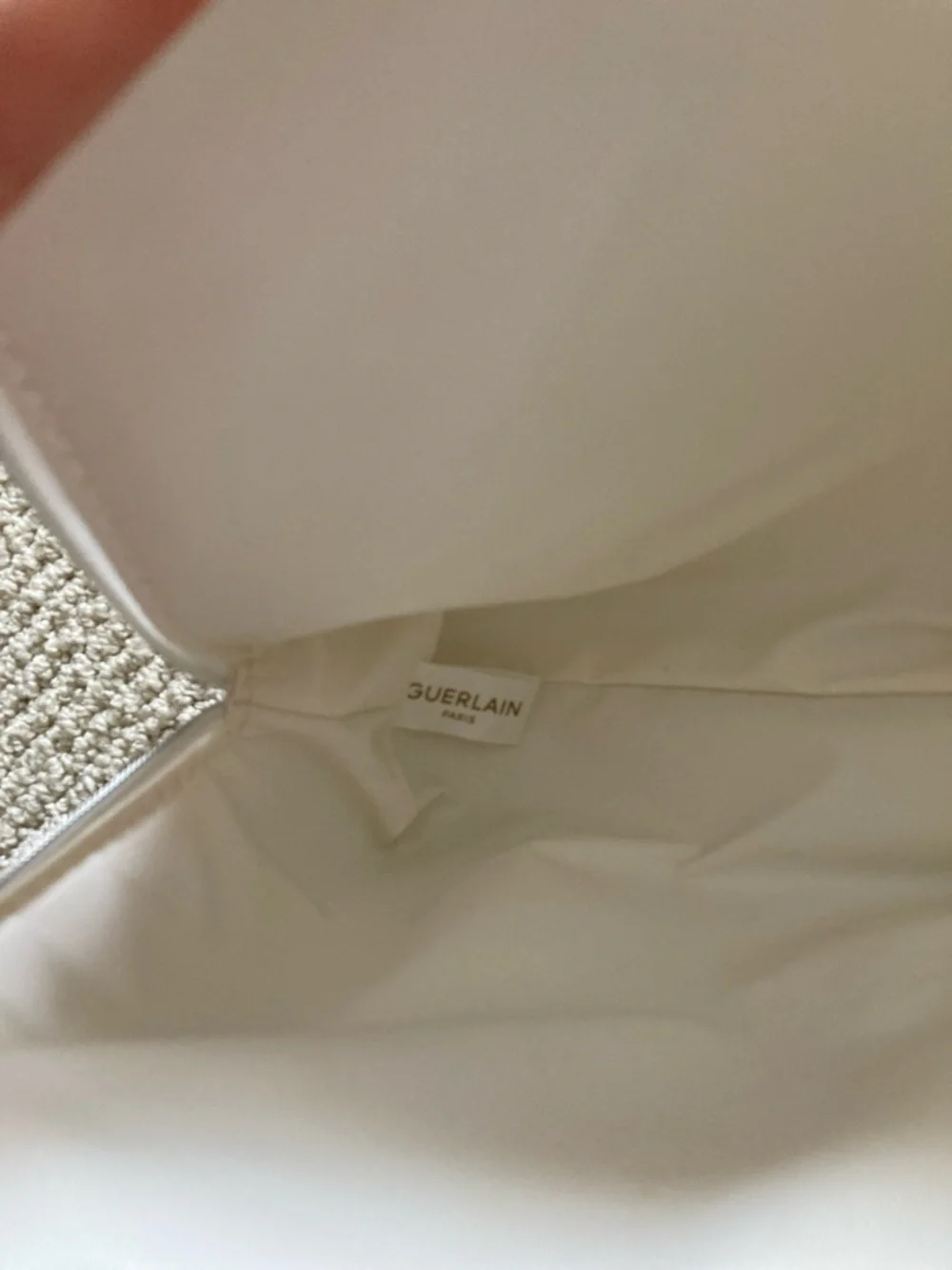 GUERLAIN White Cosmetic Pouch with Gold Bee Accent